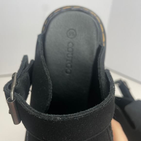 COUTGO Black Suede Clog Sandals Platform Buckle Strap Chunky Heel Womens SZ 9.5 - Picture 3 of 7